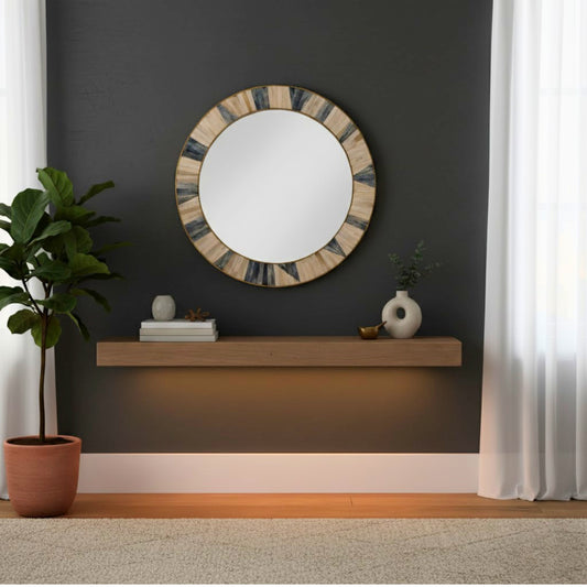 Round Sunburst Bone Inlay Style Mirror