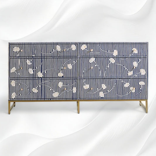 Shop the Ada Bone Inlay Chest of 6 Drawers Indigo Blue online 1