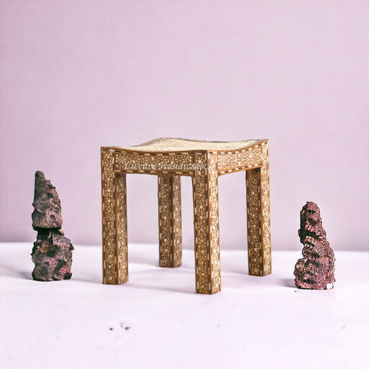 Shop Alivia Teakwood Bone Inlay Cane Stool Natural online 1