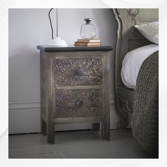 Antique Metal Two Drawer Bedside With Black Granite Top 2