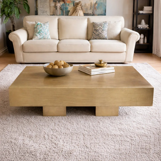 antique brass block coffee table rectangular metal center table for living room