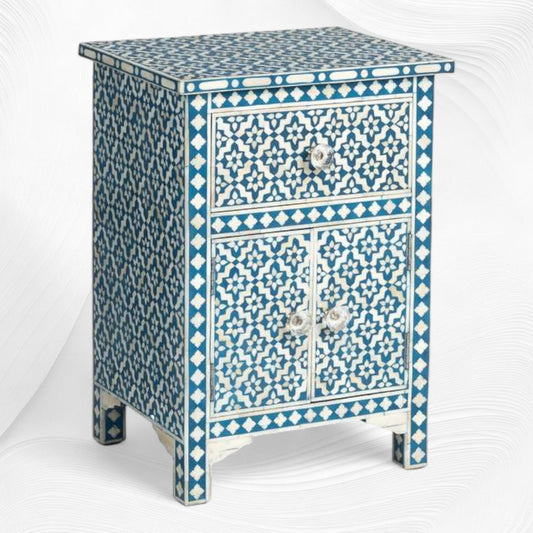 Aqua Arctic Bone Inlay Bedside | Blue Bedside Table