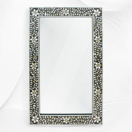 Black Mother Of Pearl Inlay Floral Mirror