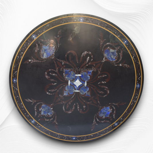 Black Granite Dining Table 6 Seater Top Gemstones Inlay 1