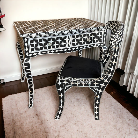 Black Mother Of Pearl Inlay Star Desk And Chair Combo 1