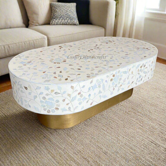 Blooming Flowers MOP Inlay Coffee Table Beige