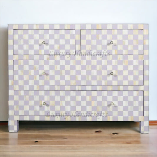 Bone Inlay 4 Drawer Checkerboard Dresser Lilac