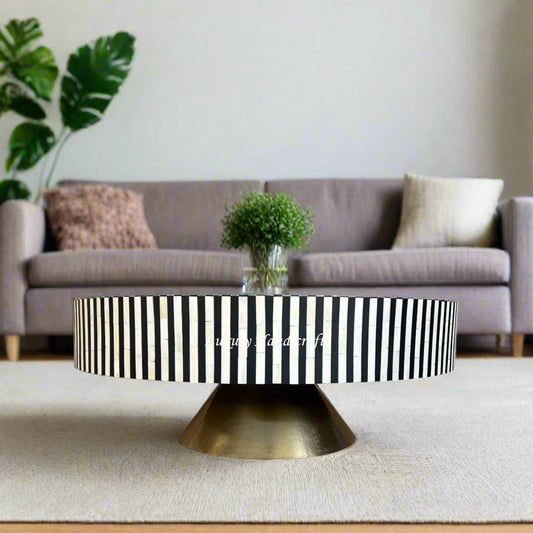 Bone Inlay Center Table Black Stripe Conical Base 1