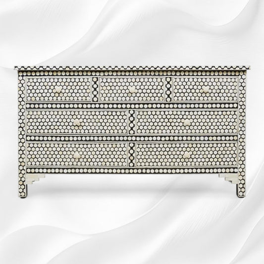 Bone Inlay Commode 7 Drawers Inverse Hexagon Black