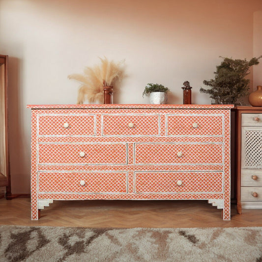 Bone Inlay Fishscale Chest Of 7 Drawers Orange