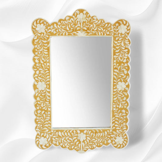 Bone Inlay Floral Scalloped Mirror Yellow