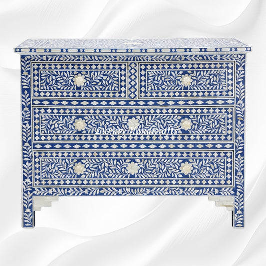 Bone Inlay Floral Chest Of 4 Drawer Blue 1