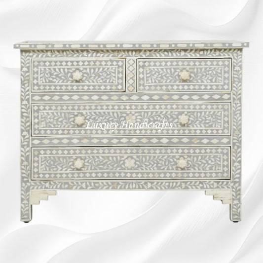Bone Inlay Floral Chest Of 4 Drawer Grey 1
