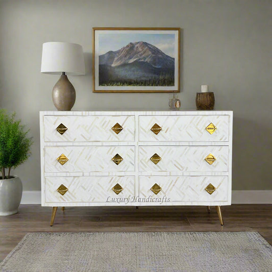 Bone Inlay Optical Chest 6 Drawers White 1