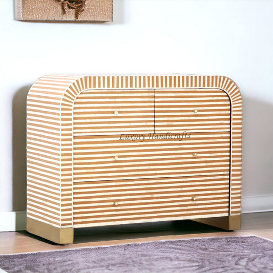 Waterfall Bone Inlay 4 Drawer Dresser Almond