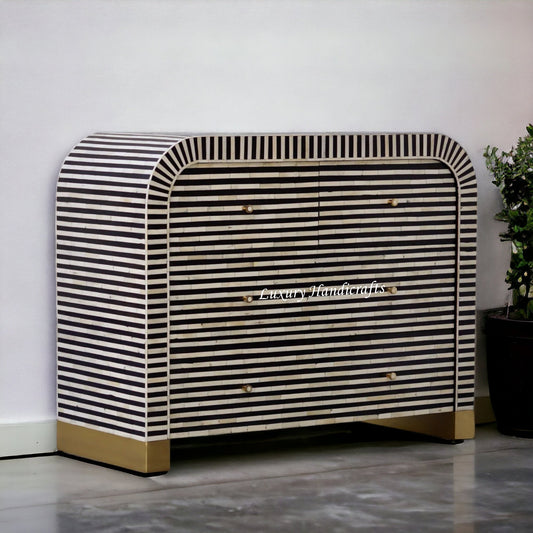 Waterfall Bone Inlay 4 Drawer Dresser Black 1