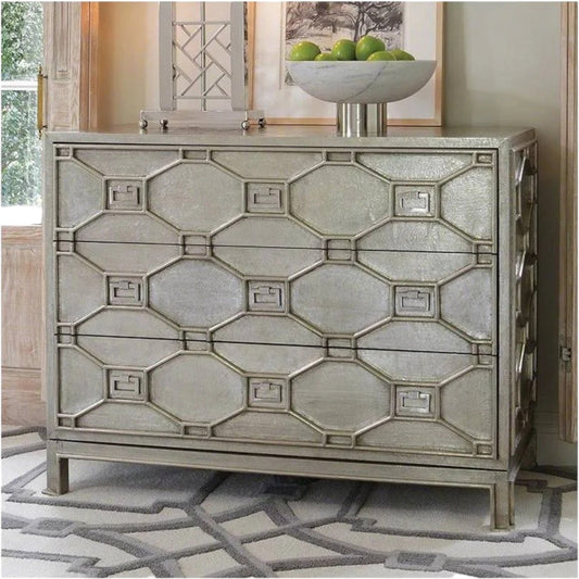 Chatham Hollywood Regency Silver Metal 3 Drawer Dresser 1