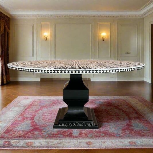 Diamond MOP Inlay Round Dining Table Black 1
