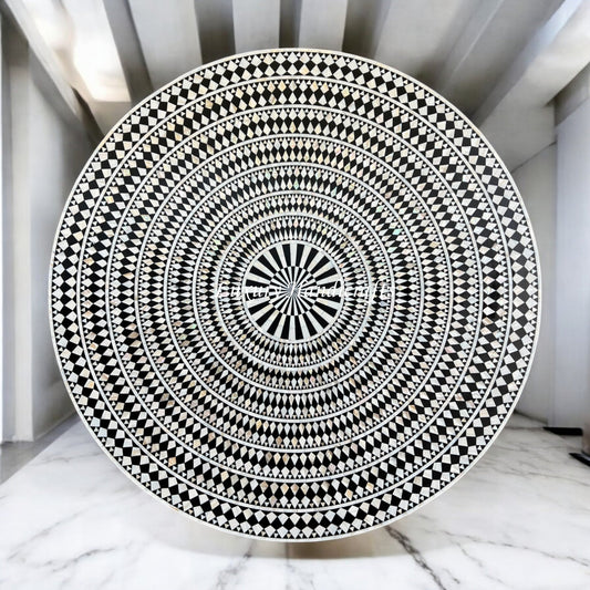 Diamond MOP Inlay Round Dining Table Top Black 1