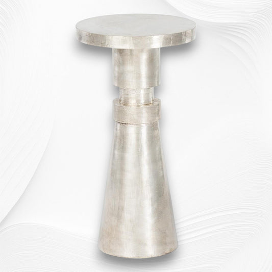 Embossed White Metal Side Table Cylindrical Shape 1