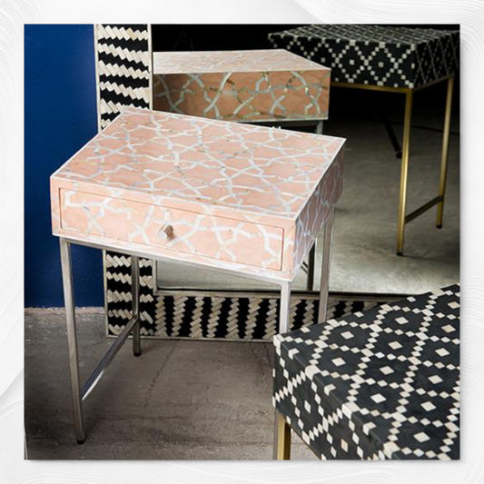 Fez Mother of Pearl Inlay Bedside Nude Pink