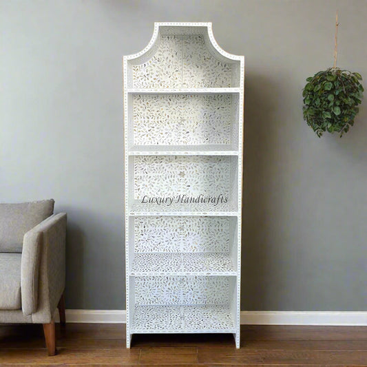 Floral Mother of Pearl Inlay Book Shelf White 1