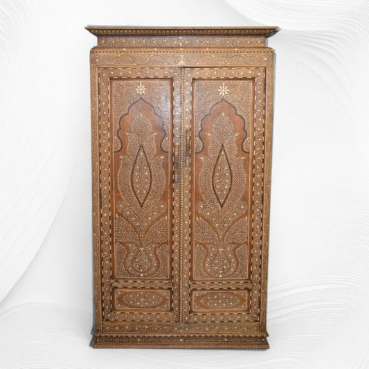 Flower Vintage Anglo Indian Bone Inlay Wardrobe Natural