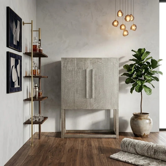 Luxury German Silver bar cabinet with modern home bar storage in elegant living room interior.