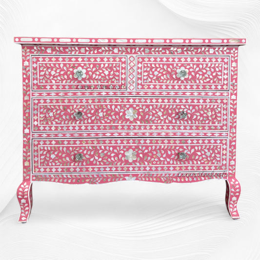 Grace Mother of Pearl Inlay 4 Drawer Dresser Pink