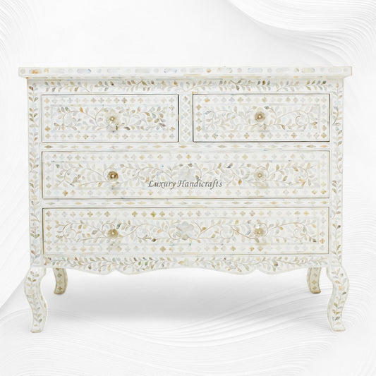 Grace Mother of Pearl Inlay 4 Drawer Dresser White