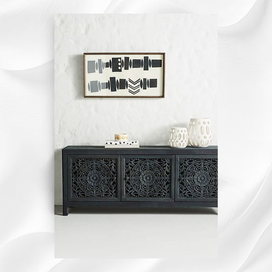 Handcarved Lombok Media Unit 3 Door Indigo Blue 1