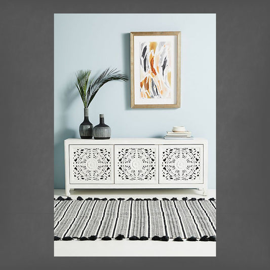 Handcarved Lombok Media Unit 3 Door White 1