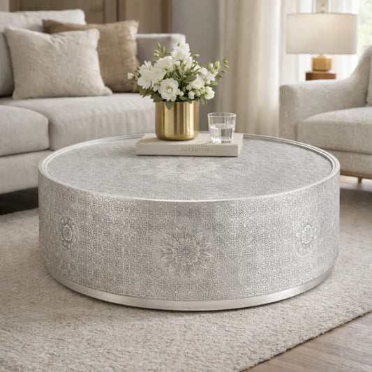 Jaden Antique White Metal Embossed Coffee Table