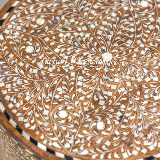 Kyson Teakwood Bone Inlay Round Stool Natural 1