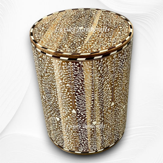 Kyson Teakwood Bone Inlay Round Stool Darkwood 1