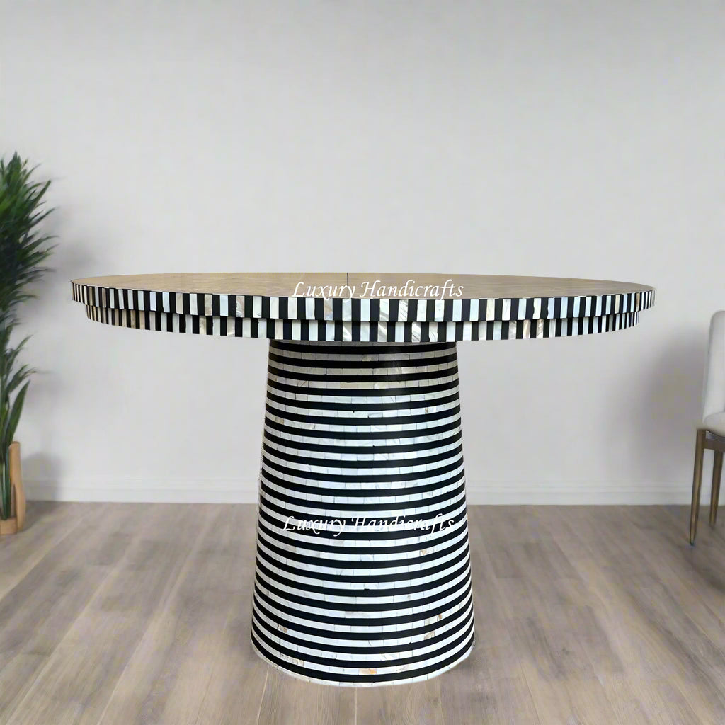 Layered Stripe Mother of Pearl Inlay Dining Table Black 1