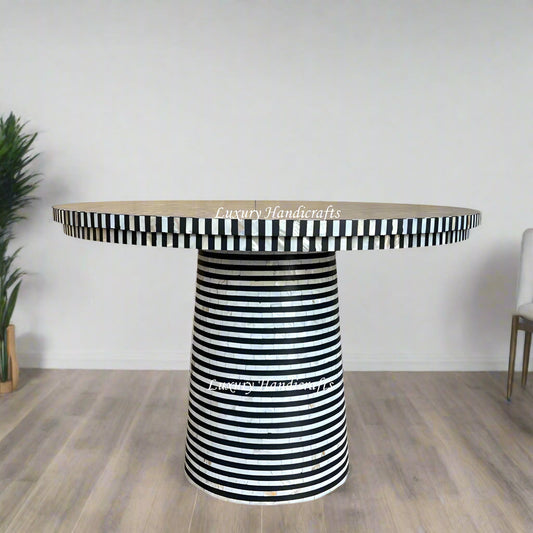 Layered Stripe Mother of Pearl Inlay Dining Table Black 1
