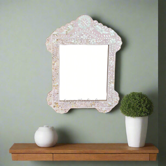 Light Pink Mother Of Pearl Inlaid Parrot Mirror 1