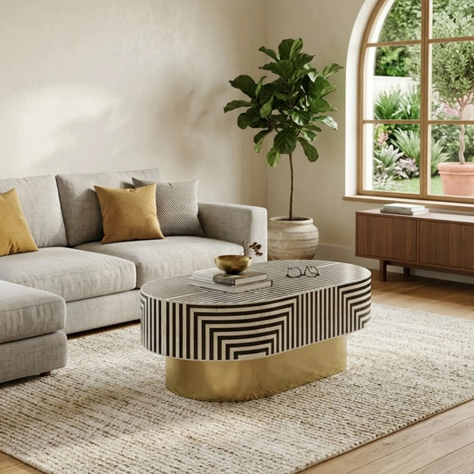 Linear Oval Inlay Coffee Table