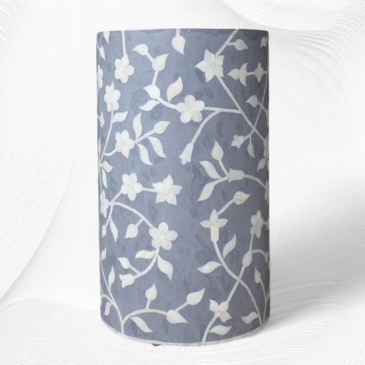 Lola Bone Inlay Round Stool Floral Light Grey