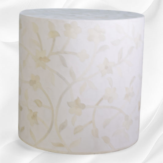 Lola Bone Inlay Round Stool Floral White