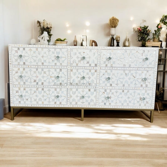MOP Inlay Moroccan 9 Drawer Chest White