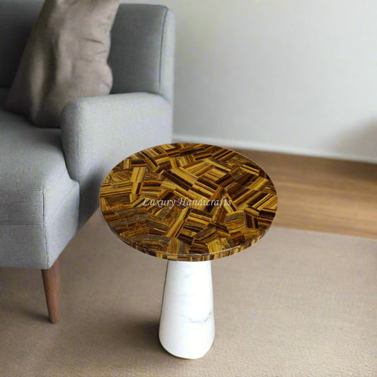 Miami Round Marble Accent Table with Yellow Tiger Eye Top 1