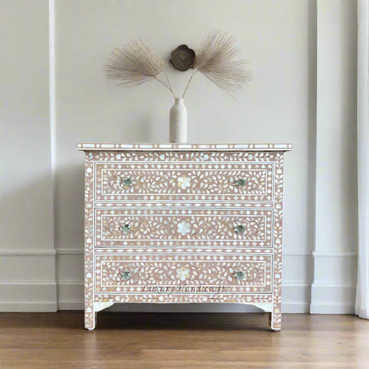 Milk Chocolate Mother Of Pearl Inlay 3 Drawer Chest Floral 1