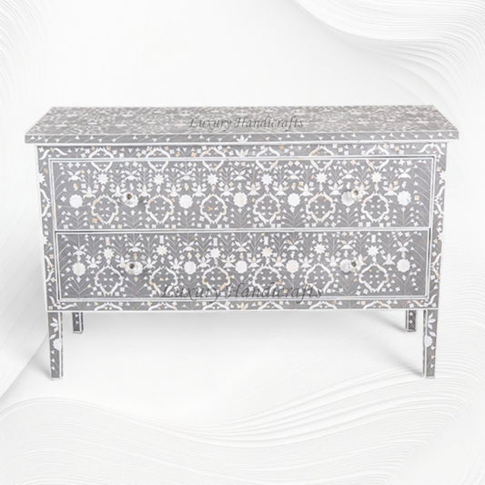 Moghul Flower MOP Inlay 2 Drawer Chest Grey