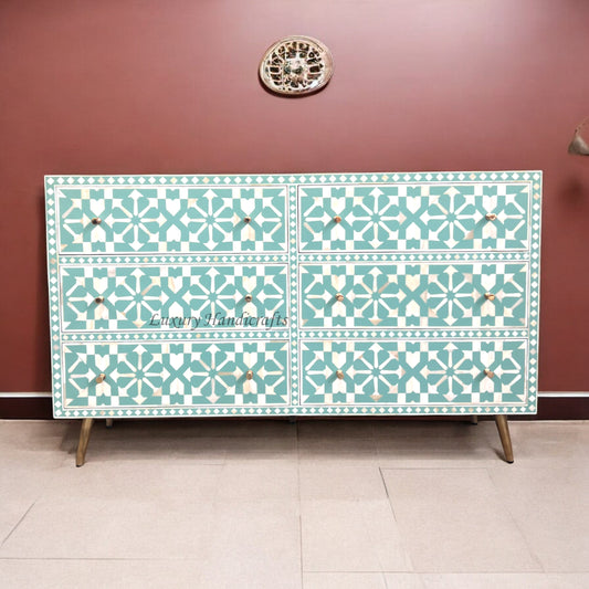 Bone Inlay Moroccan Design 6 Drawers Green