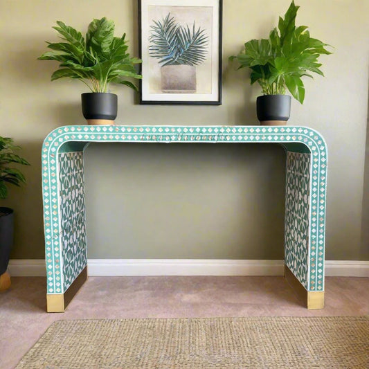 Moroccan MOP Inlay Waterfall Console Table Green