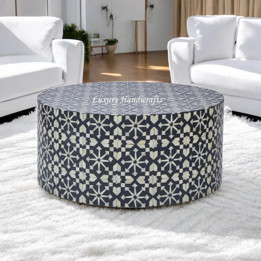 Moroccan Bone Inlay Round Center Table Black