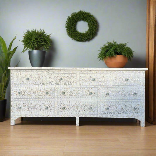 White Mother Of Pearl Inlay sideboard 10 Drawers 1