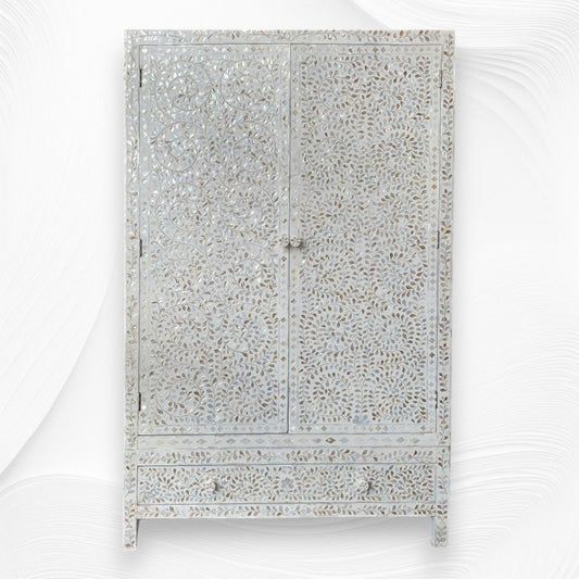 Mother of Pearl Inlay Armoire Floral White 1
